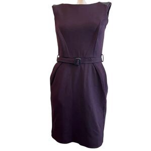 Hanii Y Small 38 Dress Purple Gray Sheath Wool Knee Length Sleeveless Belted Vtg